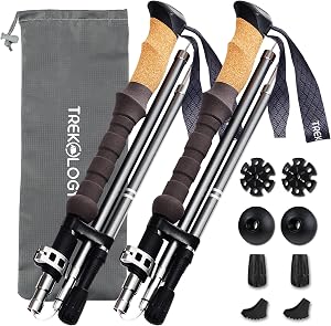 TREKOLOGY Trek-Z Cork Grip Trekking Poles – Lightweight Folding Hiking Poles, Adjustable H